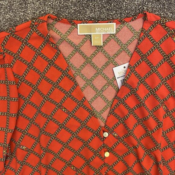 Michael Kors Women's Blouse Sea Coral Short Sleeves V-Neck Top Size S - NWT $98 - Picture 3 of 14